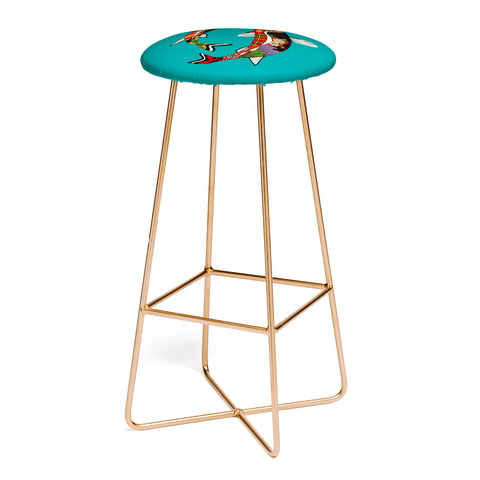 Sharon Turner koi teal blue Bar Stool