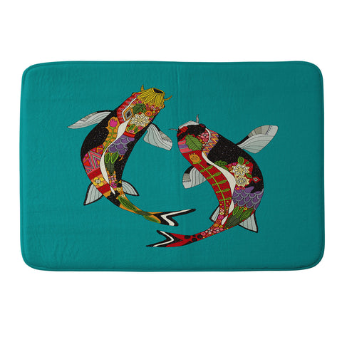 Sharon Turner koi teal blue Memory Foam Bath Mat