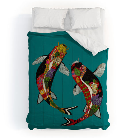 Sharon Turner koi teal blue Comforter