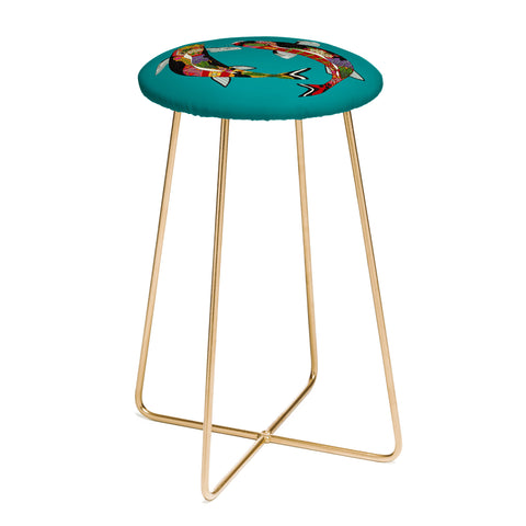 Sharon Turner koi teal blue Counter Stool