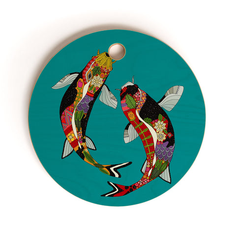 Sharon Turner koi teal blue Cutting Board Round