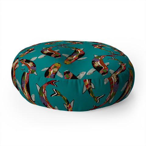 Sharon Turner koi teal blue Floor Pillow Round