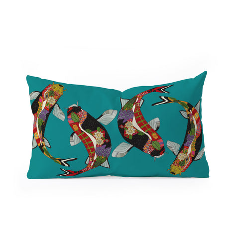 Sharon Turner koi teal blue Oblong Throw Pillow