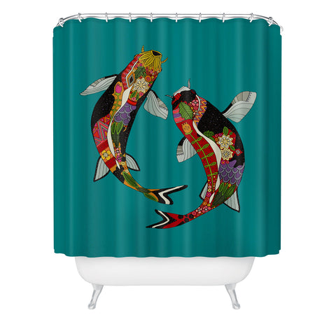 Sharon Turner koi teal blue Shower Curtain