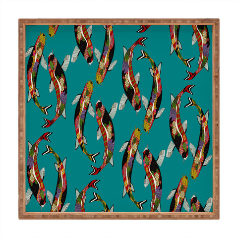 Sharon Turner koi teal blue Square Tray