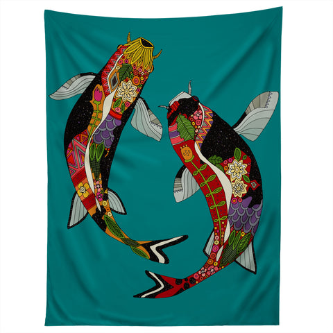 Sharon Turner koi teal blue Tapestry