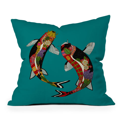 Sharon Turner koi teal blue Throw Pillow