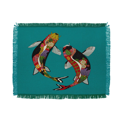 Sharon Turner koi teal blue Throw Blanket