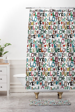 Sharon Turner l o v e LOVE Shower Curtain And Mat