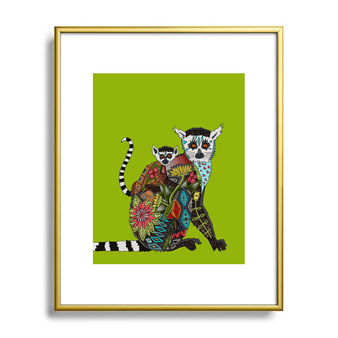 Sharon Turner Lemur Love Lime Metal Framed Art Print