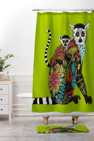 Sharon Turner Lemur Love Lime Shower Curtain And Mat