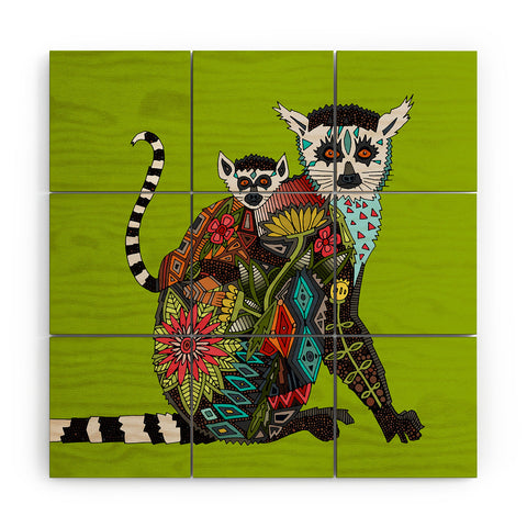 Sharon Turner Lemur Love Lime Wood Wall Mural