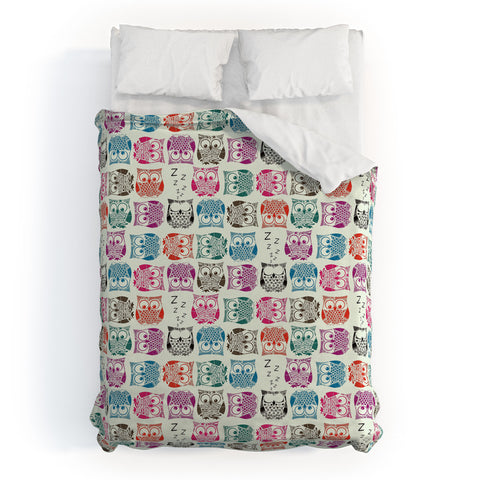 Sharon Turner Light Sherbet Owls Duvet Cover