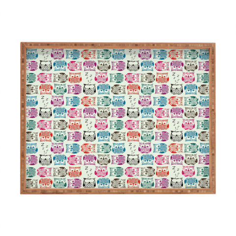Sharon Turner Light Sherbet Owls Rectangular Tray