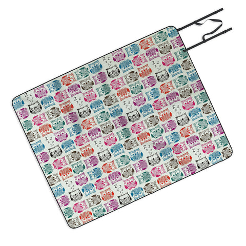 Sharon Turner Light Sherbet Owls Picnic Blanket