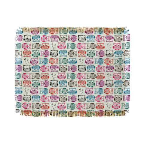 Sharon Turner Light Sherbet Owls Throw Blanket