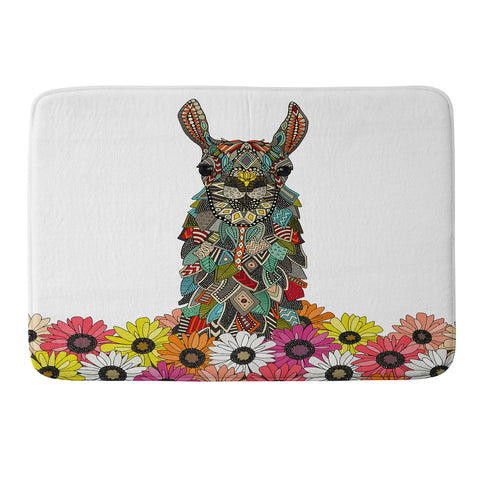 Sharon Turner llama daisy love white Memory Foam Bath Mat
