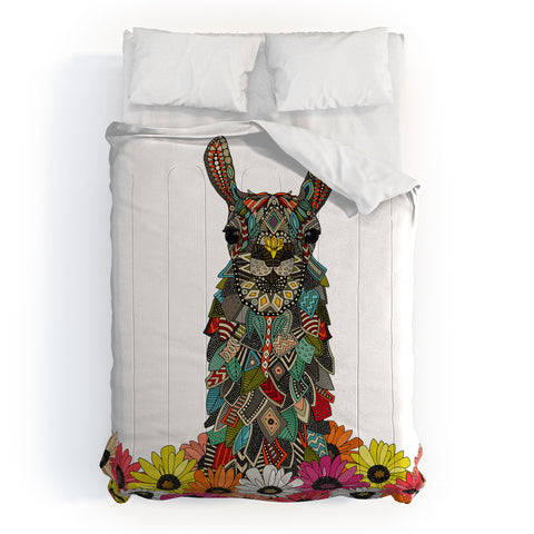 Sharon Turner llama daisy love white Comforter