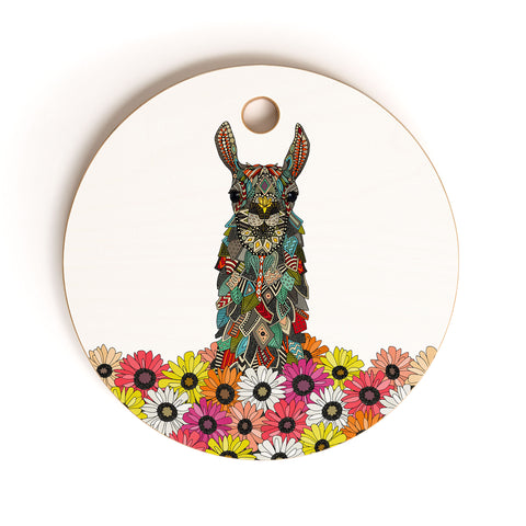 Sharon Turner llama daisy love white Cutting Board Round