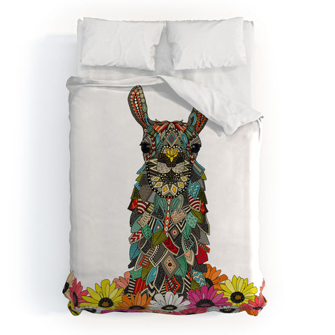 Sharon Turner llama daisy love white Duvet Cover