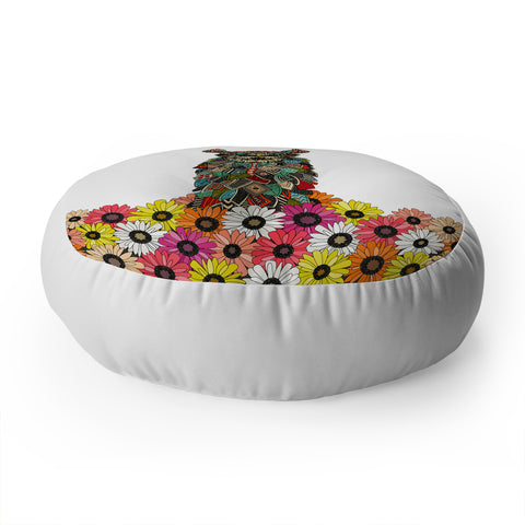 Sharon Turner llama daisy love white Floor Pillow Round