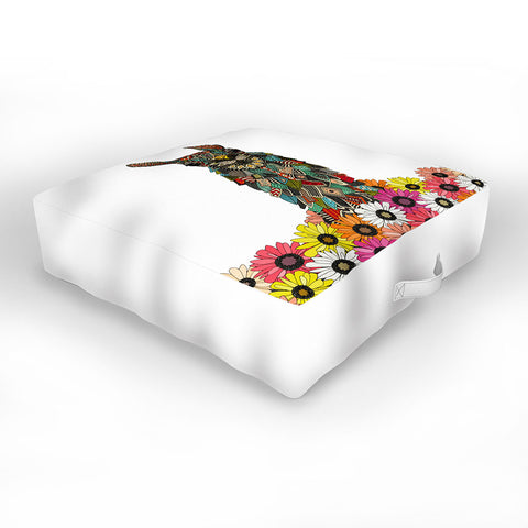 Sharon Turner llama daisy love white Outdoor Floor Cushion