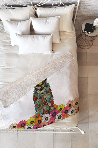 Sharon Turner llama daisy love white Fleece Throw Blanket