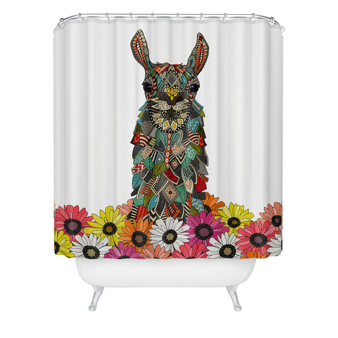 Sharon Turner llama daisy love white Shower Curtain