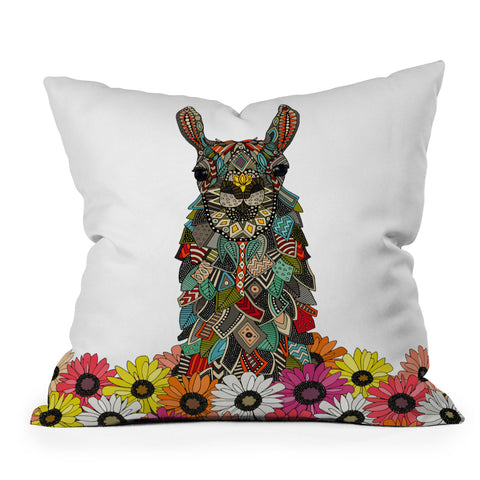 Sharon Turner llama daisy love white Throw Pillow