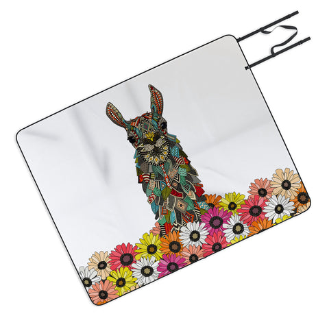 Sharon Turner llama daisy love white Picnic Blanket