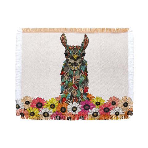Sharon Turner llama daisy love white Throw Blanket