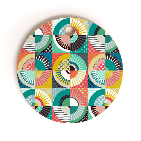 Sharon Turner llama geo squares Cutting Board Round