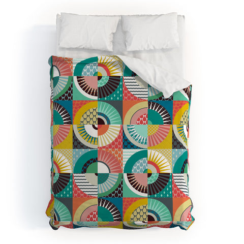 Sharon Turner llama geo squares Duvet Cover