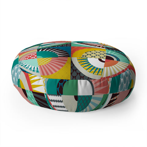 Sharon Turner llama geo squares Floor Pillow Round