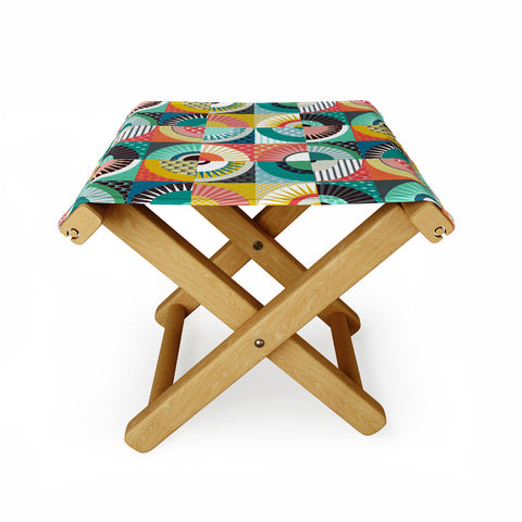 Sharon Turner llama geo squares Folding Stool