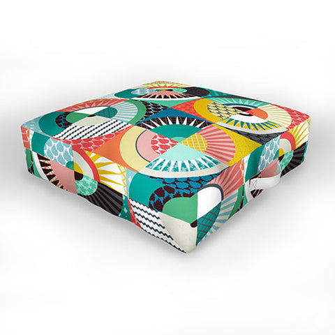 Sharon Turner llama geo squares Outdoor Floor Cushion
