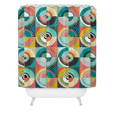 Sharon Turner llama geo squares Shower Curtain