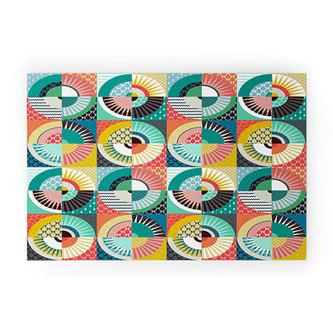 Sharon Turner llama geo squares Welcome Mat