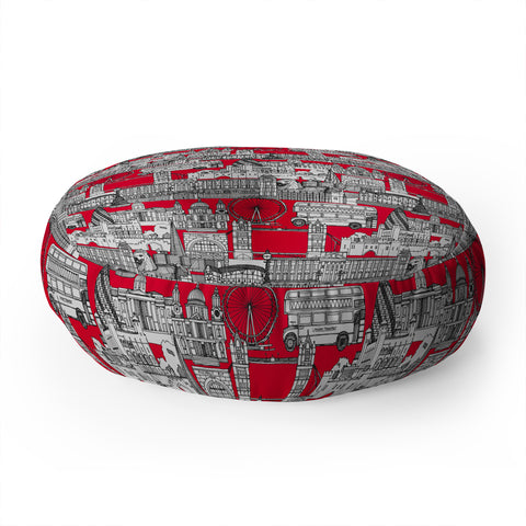 Sharon Turner London toile red Floor Pillow Round