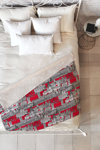 Sharon Turner London toile red Fleece Throw Blanket