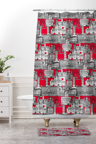 Sharon Turner London toile red Shower Curtain And Mat