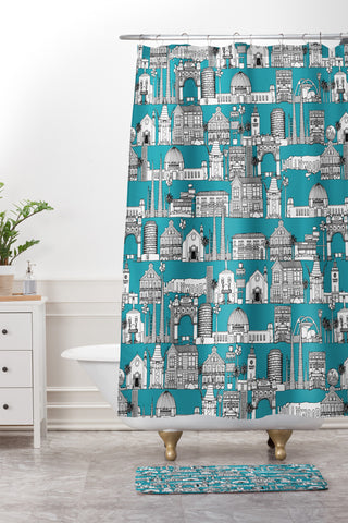 Sharon Turner Los Angeles Teal Shower Curtain And Mat