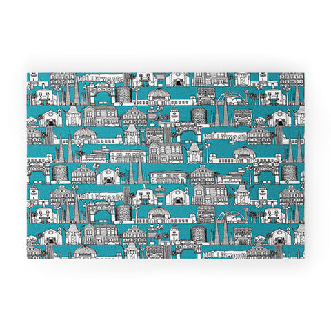 Sharon Turner Los Angeles Teal Welcome Mat