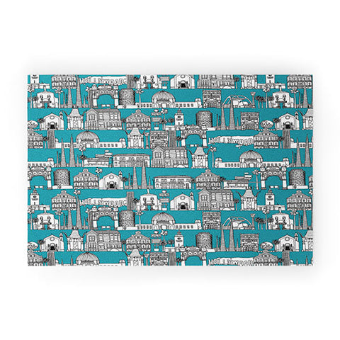 Sharon Turner Los Angeles Teal Welcome Mat