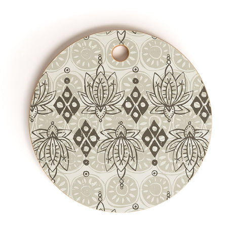 Sharon Turner lotus block linen Cutting Board Round