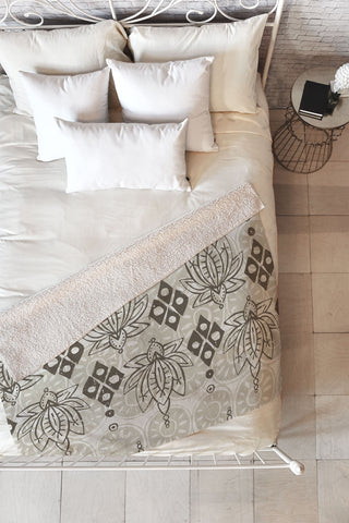 Sharon Turner lotus block linen Fleece Throw Blanket