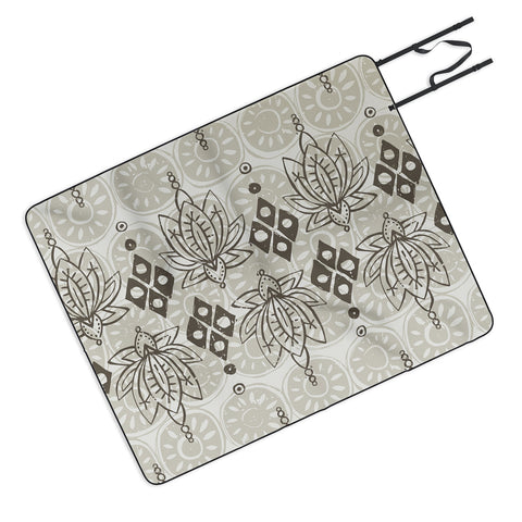 Sharon Turner lotus block linen Picnic Blanket