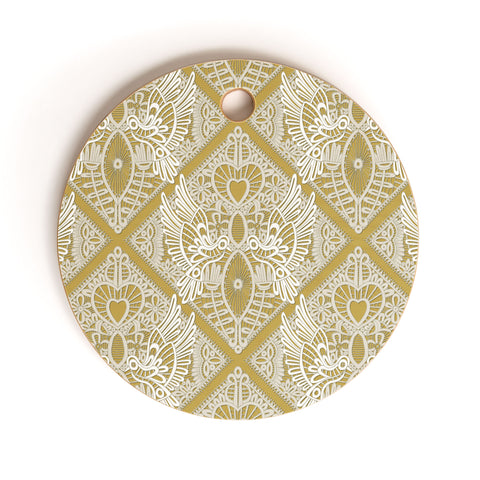 Sharon Turner love bird lace gold Cutting Board Round