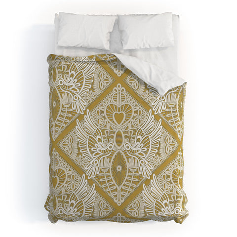 Sharon Turner love bird lace gold Duvet Cover