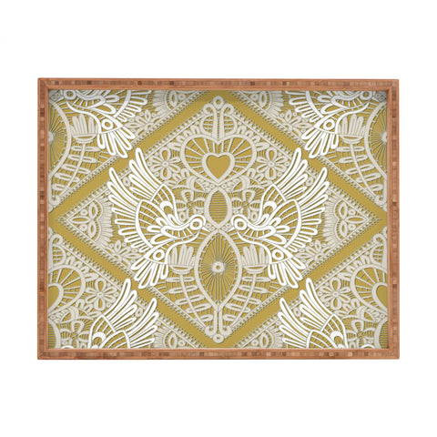 Sharon Turner love bird lace gold Rectangular Tray